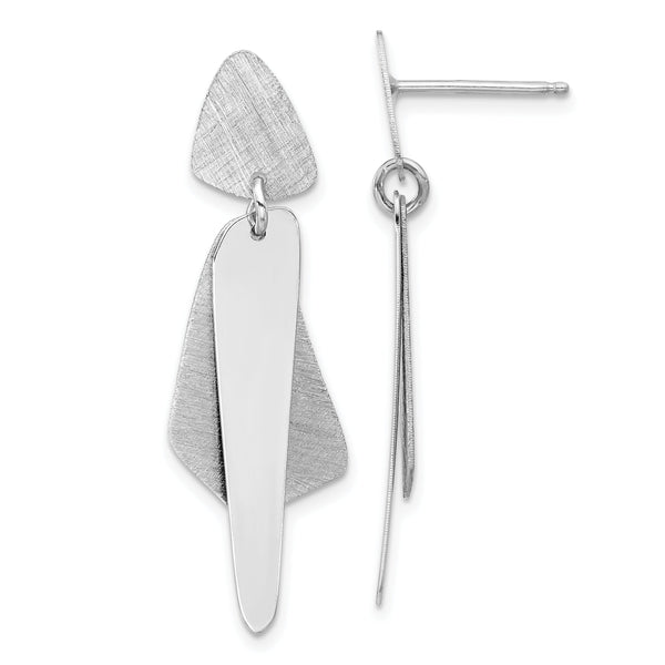 Sterling Silver RH-plated Polished and Brushed Post Dangle Earring