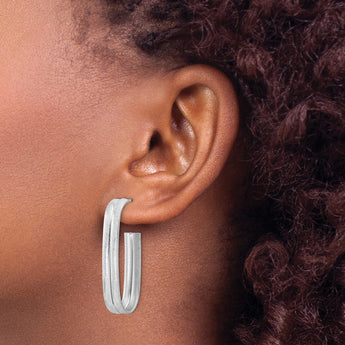 Sterling Silver Rhodium-plated Brushed J-Hoop Post Earrings - Birthstone Company
