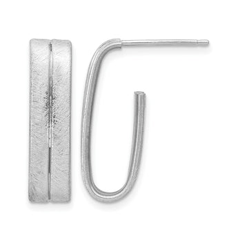 Sterling Silver Rhodium-plated Brushed J-Hoop Post Earrings - Birthstone Company