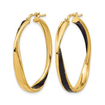 Sterling Silver Gold-tone with Black Enamel Hoop Earrings - Birthstone Company
