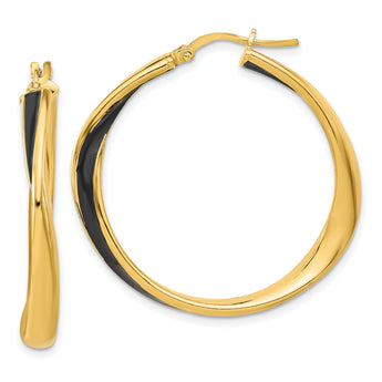 Sterling Silver Gold-tone with Black Enamel Hoop Earrings