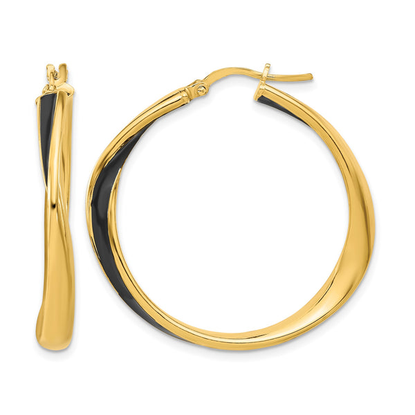 Sterling Silver Gold-tone with Black Enamel Hoop Earrings - Birthstone Company