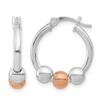 Sterling Silver Rhodium-plated and Rose-tone Beaded Hoop Earrings - Birthstone Company