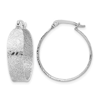 Sterling Silver Rhodium-plated Textured Hoop Earrings - Birthstone Company