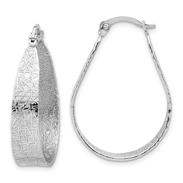 Sterling Silver Rhodium-plated Textured Hoop Earrings