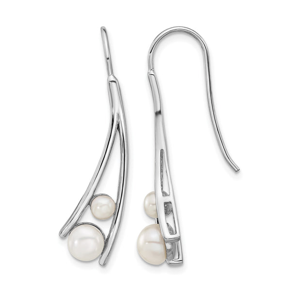 Sterling Silver Rhodium-plated FWC Pearl Drop Earrings - Birthstone Company