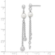 Sterling Silver RH-plated Polished CZ and Pearl Dangle Post Earrin