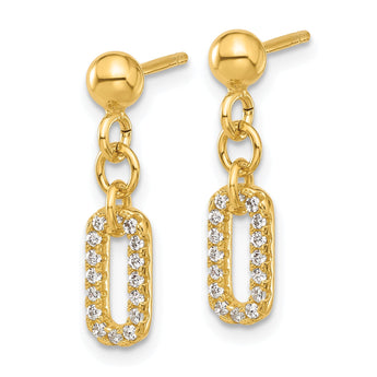 Sterling Silver Gold-plated Polished CZ Dangle Post Earrings