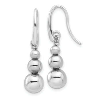 SS Rh-plated Polished Beads Shepherd's Hook Dangle Earrings