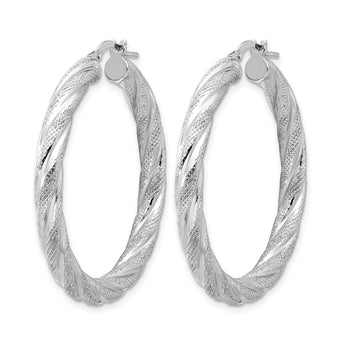 Sterling Silver Rh-plated Polished and Textured Round Hoops - Birthstone Company