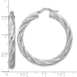 Sterling Silver Rh-plated Polished and Textured Round Hoops