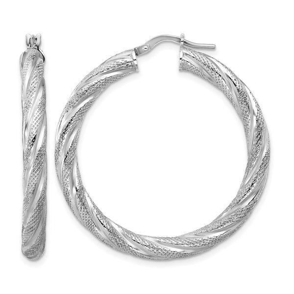 Sterling Silver Rh-plated Polished and Textured Round Hoops - Birthstone Company