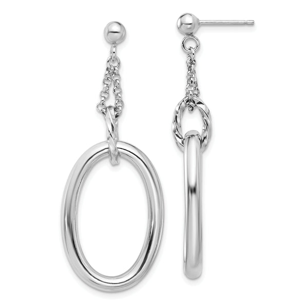 Sterling Silver Rh-plated Oval Post Dangle Earrings