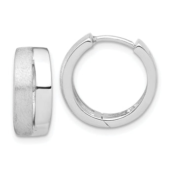 Sterling Silver Rhodium-plated Satin and Polished Hinged Hoop Earr