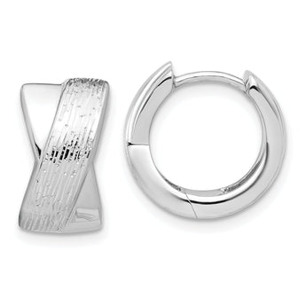 Sterling Silver Rhodium-plated and D/C Hinged Hoop Earrings