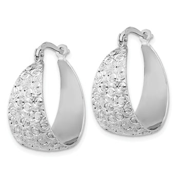 Sterling Silver Rhodium-plated Textured Hoop Earrings
