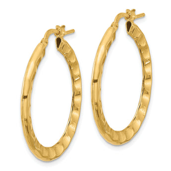Sterling Silver Gold-plated Polished/Hammered Hoop Earrings