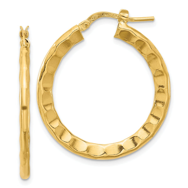 Sterling Silver Gold-plated Polished/Hammered Hoop Earrings