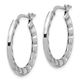 Sterling Silver Rh-plated Polished/Hammered Hoop Earrings