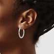 Sterling Silver Rh-plated Polished/Hammered Hoop Earrings