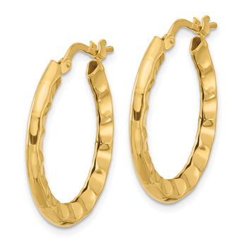 Sterling Silver Gold-plated Polished/Hammered Hoop Earrings