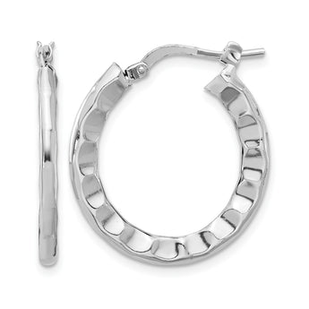 Sterling Silver Rh-plated Polished/Hammered Hoop Earrings - Birthstone Company
