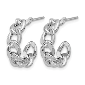 Sterling Silver Rh-plated Polished Curb Chain Post C-Hoop Earrings - Birthstone Company