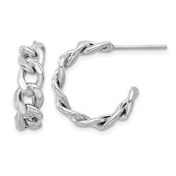 Sterling Silver Rh-plated Polished Curb Chain Post C-Hoop Earrings - Birthstone Company