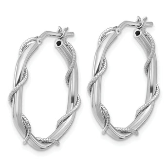 Sterling Silver Rh-plated Polished/Textured/Twisted Hoop Earrings
