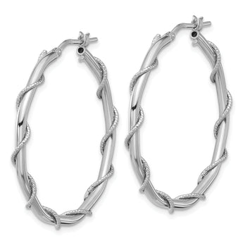 Sterling Silver Rh-plated Polished/Textured/Twisted Hoop Earrings
