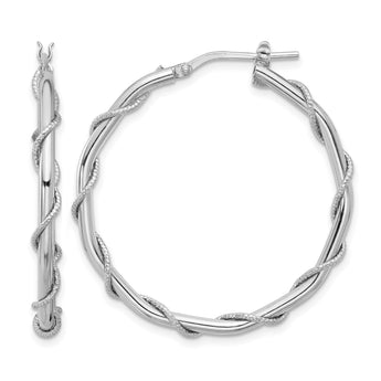 Sterling Silver Rh-plated Polished/Textured/Twisted Hoop Earrings - Birthstone Company