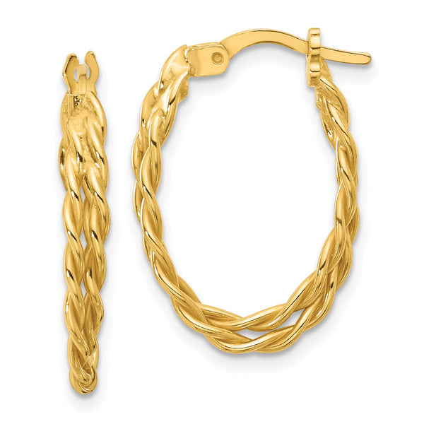 Sterling Silver Gold-tone Polished and Twisted Oval Hoop Earrings