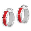 Sterling Silver RH-plt Polished Red Enamel Round Hoop Earrings