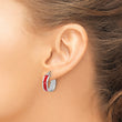 Sterling Silver RH-plt Polished Red Enamel Round Hoop Earrings