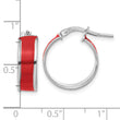 Sterling Silver RH-plt Polished Red Enamel Round Hoop Earrings