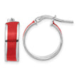 Sterling Silver RH-plt Polished Red Enamel Round Hoop Earrings