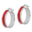 Sterling Silver RH-plt Polished Red Enamel Round Hoop Earrings