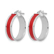 Sterling Silver RH-plt Polished Red Enamel Round Hoop Earrings - Birthstone Company