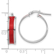 Sterling Silver RH-plt Polished Red Enamel Round Hoop Earrings
