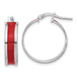 Sterling Silver RH-plt Polished Red Enamel Round Hoop Earrings
