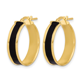 Sterling Silver Gold-tone Black Enamel Round Hoop Earrings - Birthstone Company