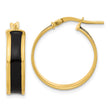 Sterling Silver Gold-tone Black Enamel Round Hoop Earrings