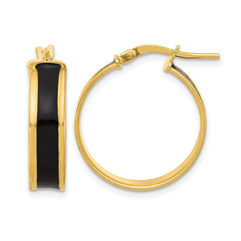Sterling Silver Gold-tone Black Enamel Round Hoop Earrings - Birthstone Company