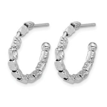 Sterling Silver Rh-plated Polished/Hammered J-Hoop Post Earrings - Birthstone Company