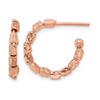 Sterling Silver Rose Gold-plat Polished/Hammered J-Hoop Earrings - Birthstone Company