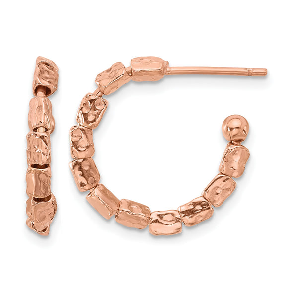 Sterling Silver Rose Gold-plat Polished/Hammered J-Hoop Earrings - Birthstone Company