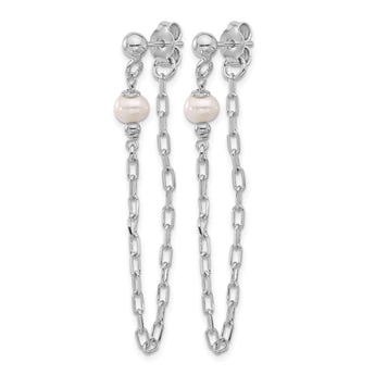 Sterling Silver RH-plat FWC Pearl Front/Back Chain Dangle Earrings - Birthstone Company