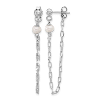 Sterling Silver RH-plat FWC Pearl Front/Back Chain Dangle Earrings - Birthstone Company