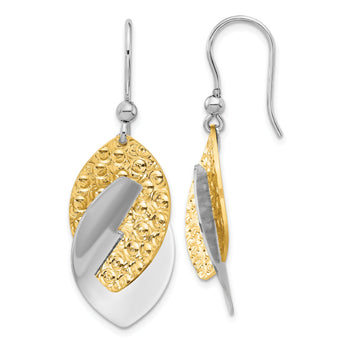 SS Rhod and Gold-tone Polished and Textured Dangle Earrings