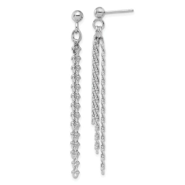 Sterling Silver Rh-plated Polished 3-Strand Post Dangle Earrings